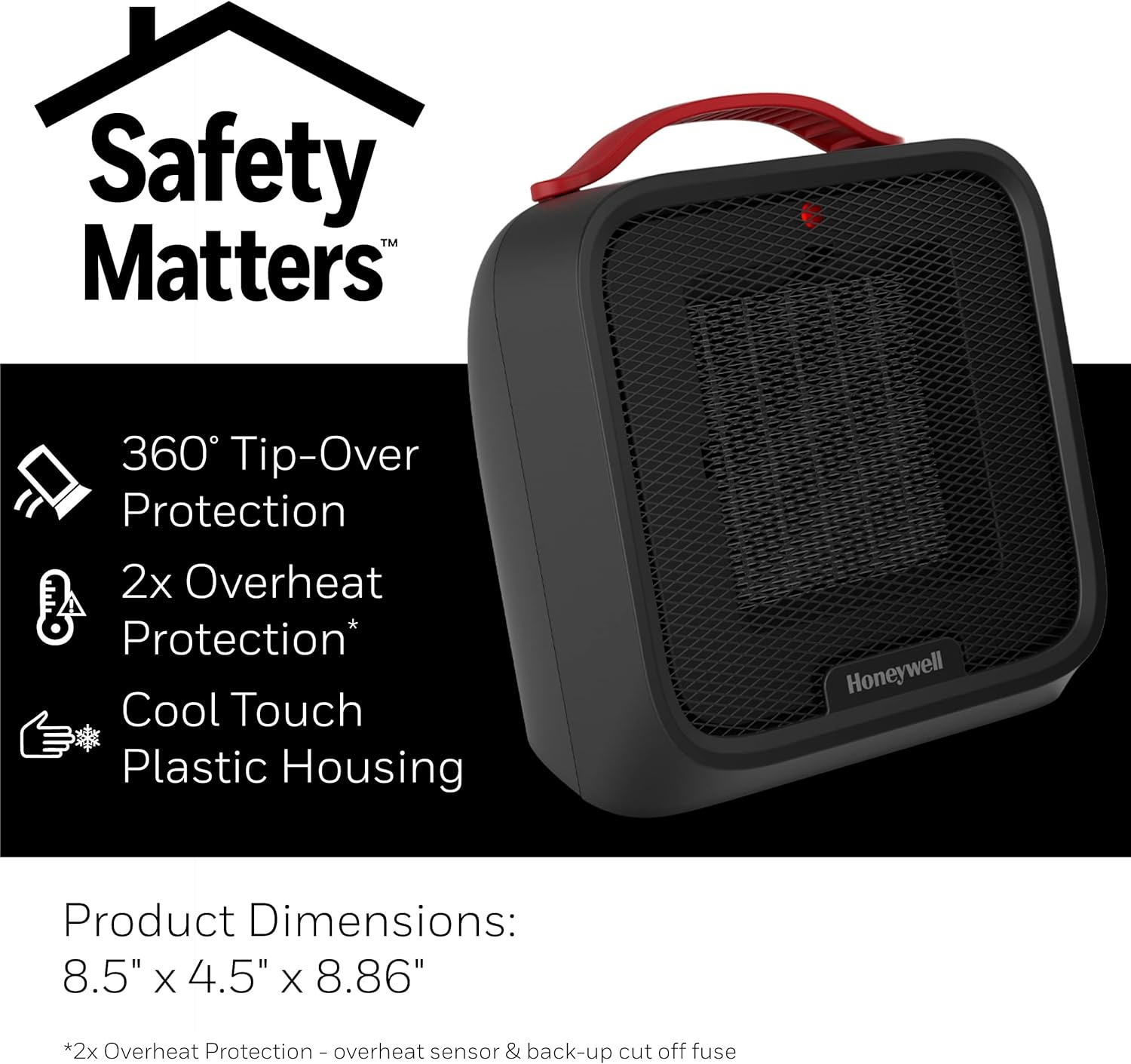 image:imageHoneywell UberHeat 5 Portable Ceramic 1500W Space Heater Indoor space heater for Small Rooms Bedrooms and Homes Fast Heating with Tipover Protection Black HEC210B