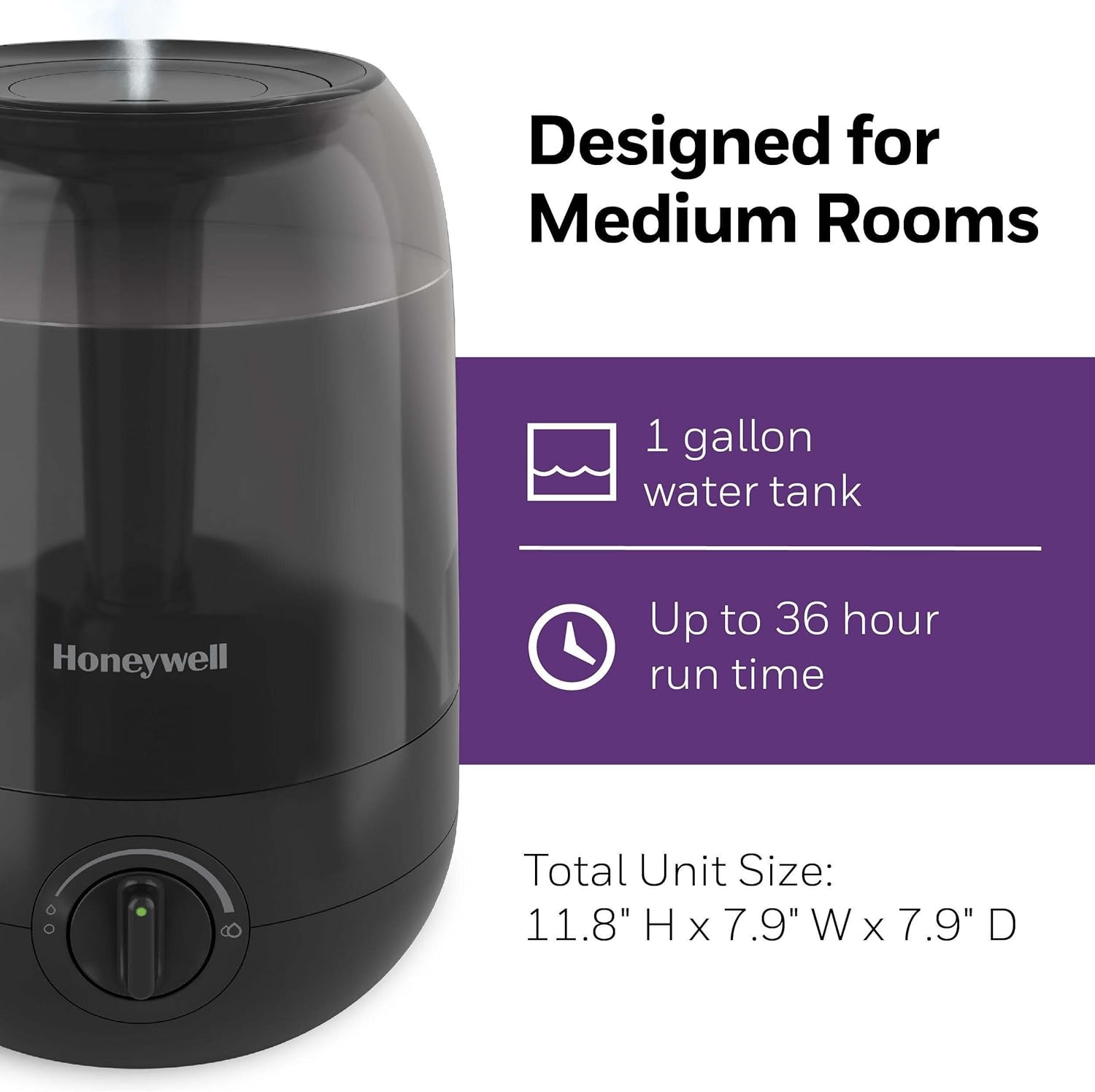 image:imageHoneywell Ultra Comfort Cool Mist Humidifier No Filter Easy to Fill and Clean Cleaning Brush Included Ultra Quiet Use Air Humidifier with Essential Oils for Extra Comfort Black HUL545BBlack