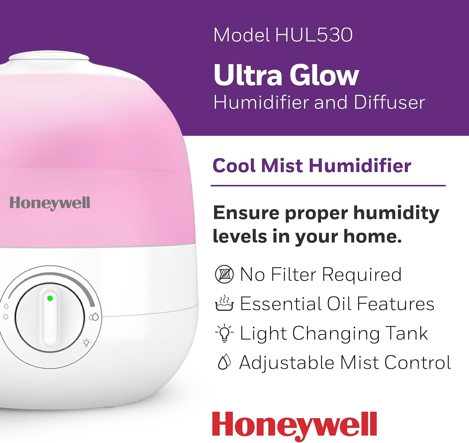 image:imageHoneywell Ultra Glow Light Changing Humidifier and Diffuser Cool Mist Humidifier for Bedroom or Office with Essential Oil Diffuser