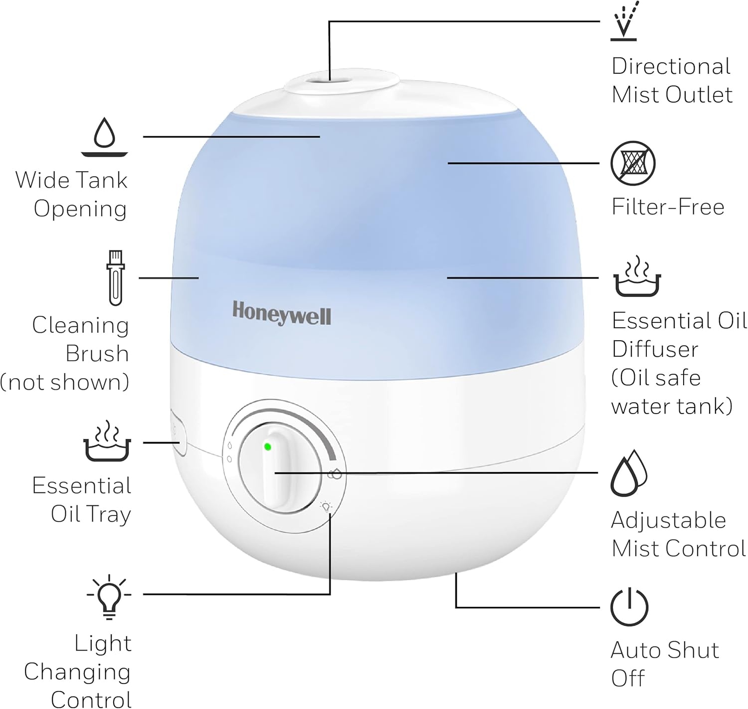 image:imageHoneywell Ultra Glow Light Changing Humidifier and Diffuser Cool Mist Humidifier for Bedroom or Office with Essential Oil Diffuser