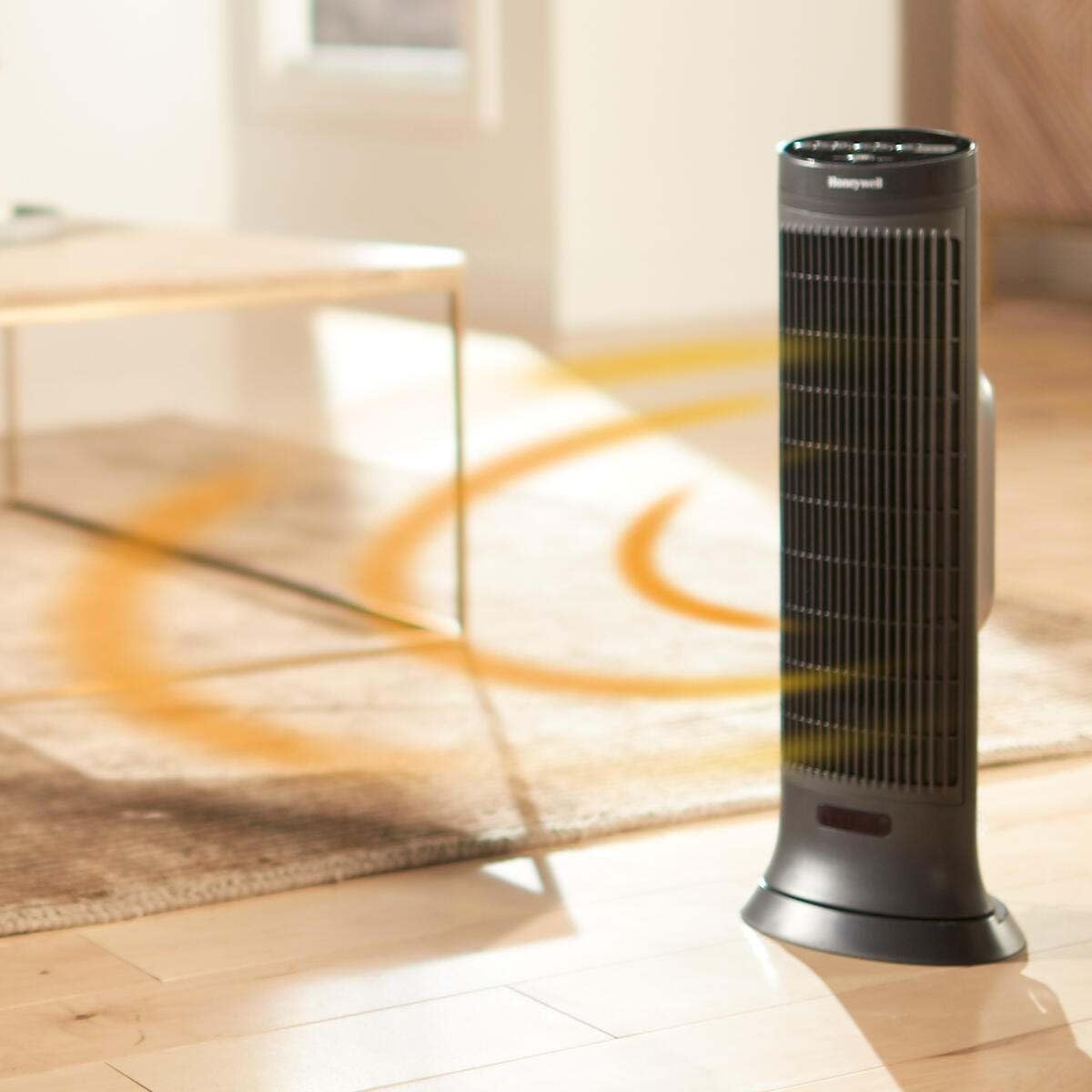 image:imageHoneywell slim ceramic tower heater large room 1500W digital controls oscillation programmable thermostat black