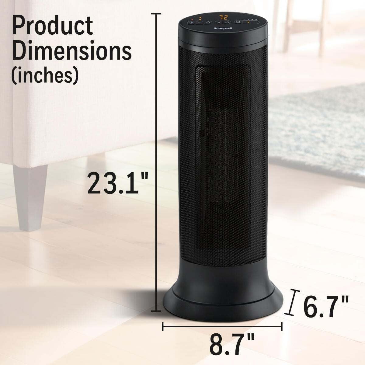 image:imageHoneywell slim ceramic tower heater large room 1500W digital controls oscillation programmable thermostat black