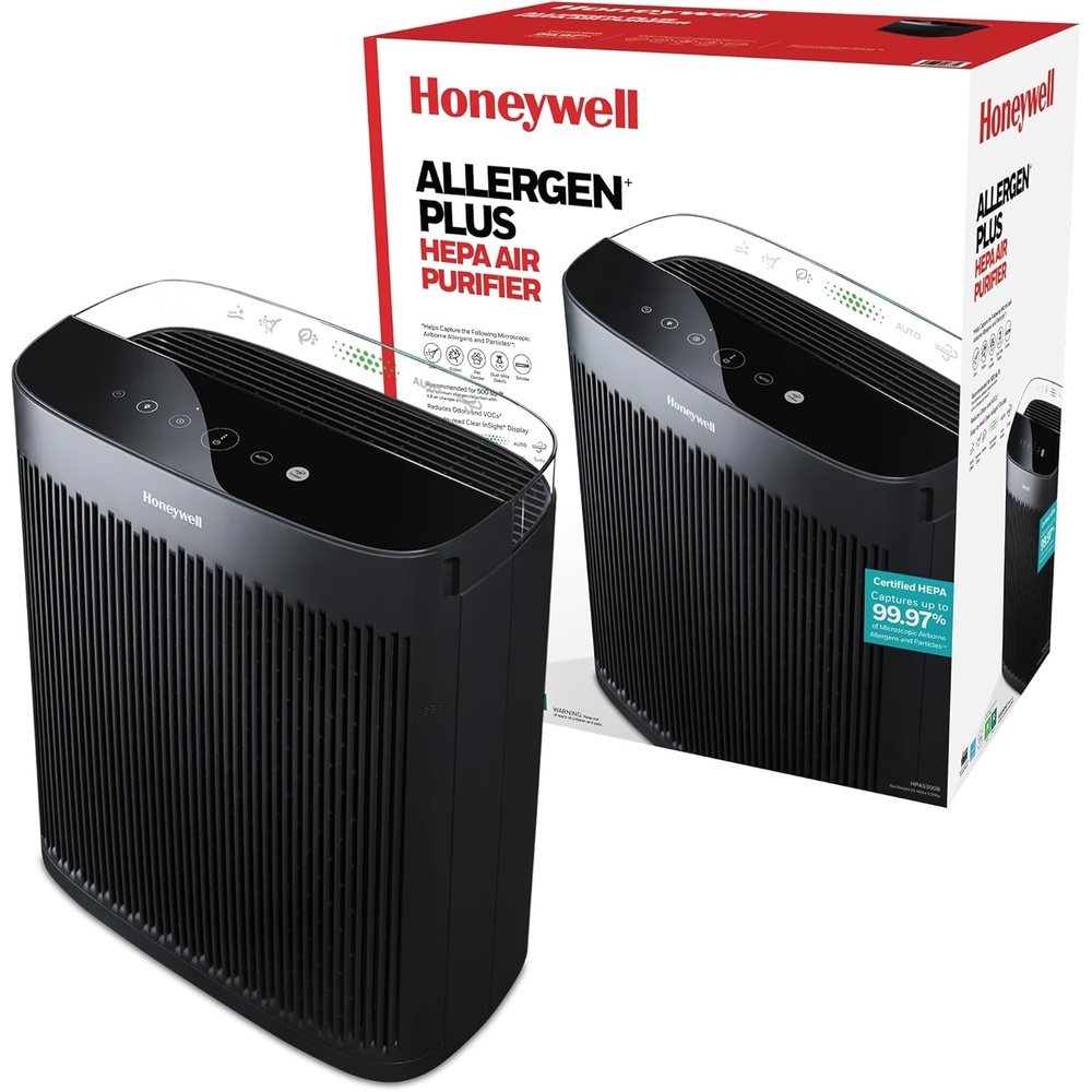 image:imageHoneywell Allergen Plus HEPA Air Purifier for Home Large Rooms up to 900 Ft Turbo Clean HEPA Filter Reduces Allergens Dust Pollen Pet Dander All Smoke Types Odors Black HPA5100B2400 Sq Ft