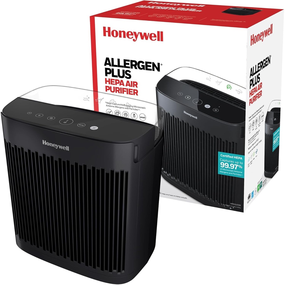 image:imageHoneywell Allergen Plus HEPA Air Purifier for Home Large Rooms up to 900 Ft Turbo Clean HEPA Filter Reduces Allergens Dust Pollen Pet Dander All Smoke Types Odors Black HPA5100B938 sq ft