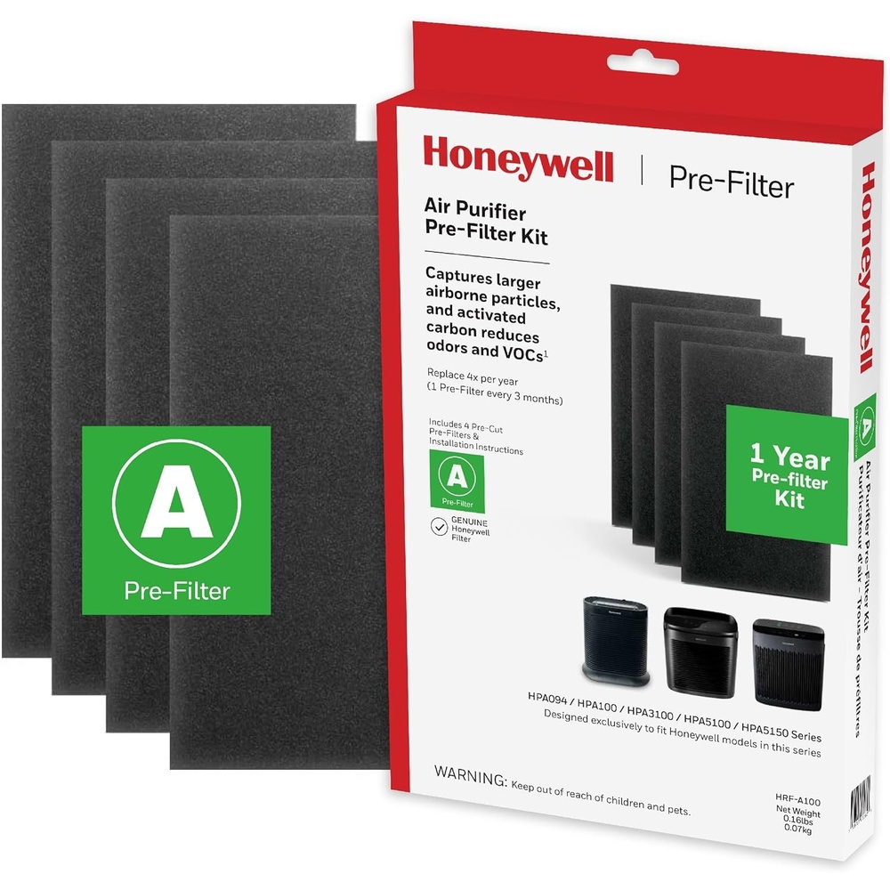 image:imageHoneywell HRFA100 Air Purifier Pre Kit Filter 4 Count Pack of 1 Allergen Air Filter Targets Dust VOC Pet Kitchen and WildfireSmoke Odors12 x 77 x 109 Pack of 12