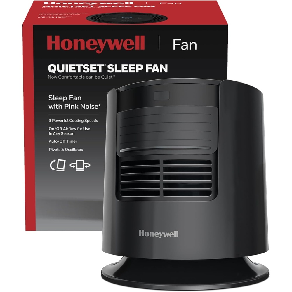 image:imageHoneywell QuietSet Personal Sleep Fan Noise Machine with Pink Noise 3 Speeds Adjustable Head Nightstand and Bedside Fan Black HTF300B