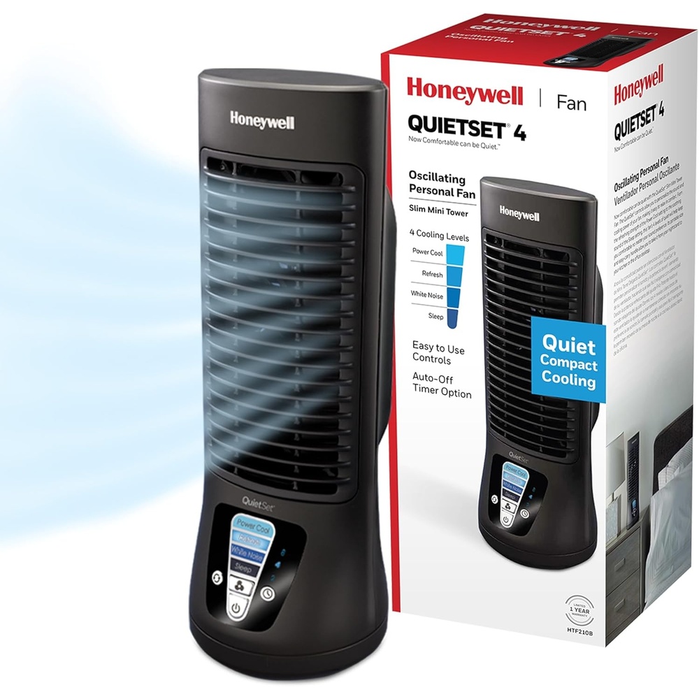 image:imageHoneywell QuietSet Personal Table Fan Oscillating Personal Desk Fan with Quiet Operation 4 Levels of Power and Sound Black HTF210BFan