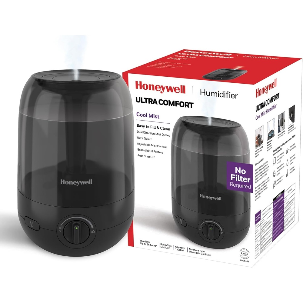 image:imageHoneywell Ultra Comfort Cool Mist Humidifier No Filter Easy to Fill and Clean Cleaning Brush Included Ultra Quiet Use Air Humidifier with Essential Oils for Extra Comfort Black HUL545BBlack