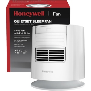 Honeywell QuietSet™ Personal Sleep Fan Noise Machine with Pink Noise, 3 Speeds, Adjustable Head, Nightstand and Bedside Fan, White, HTF300W